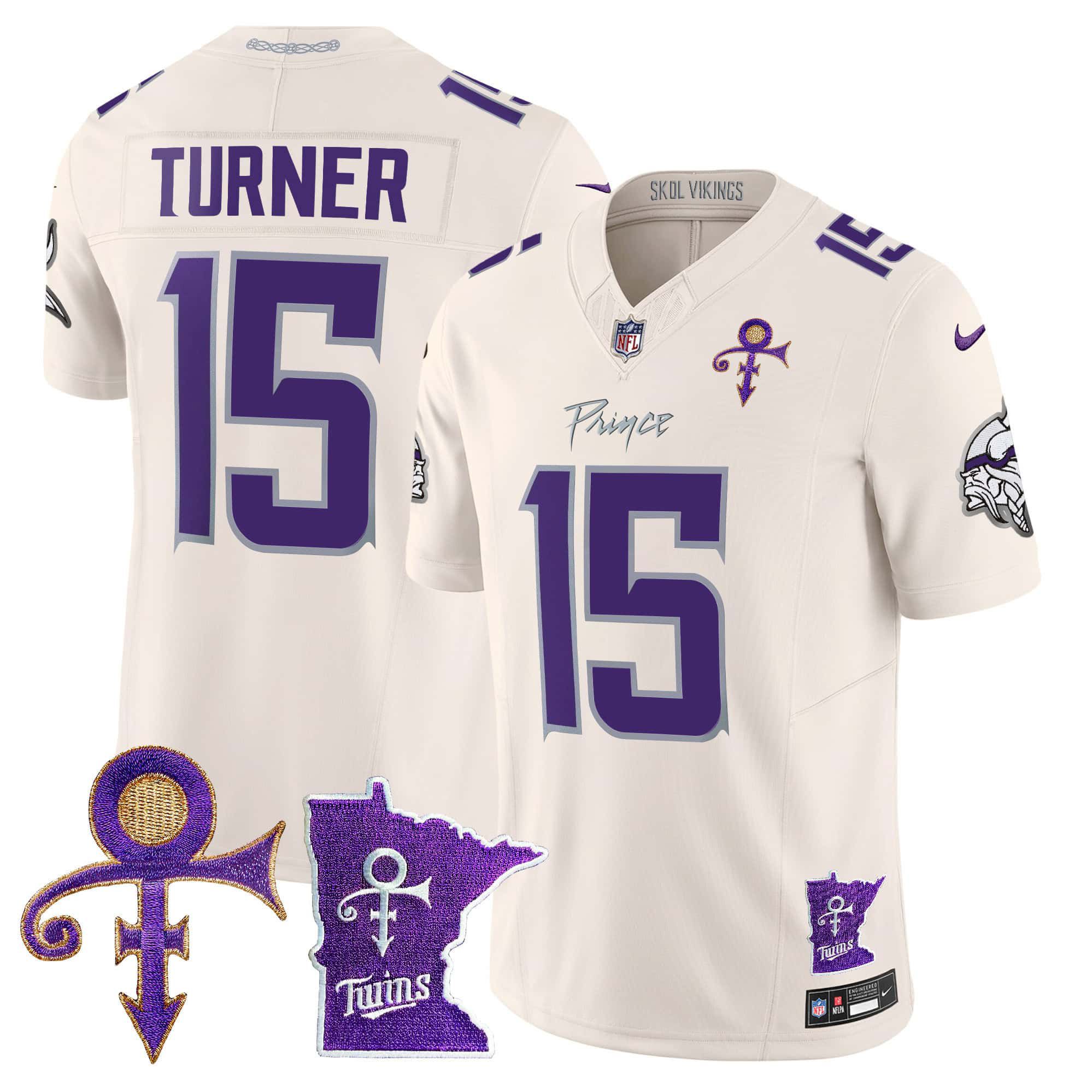 Men Minnesota Vikings 15 Turner Cream 2024 Nike Prince Vapor Limited NFL Jersey